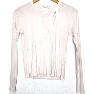 Naelle Top Womens Medium Ivory Knit Ribbed Cut Out Basic Edgy Minimalist Stretch